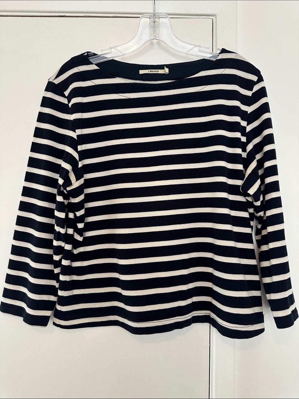 J Brand Navy & White Striped Boatneck Long-Sleeve Top Women’s Size L